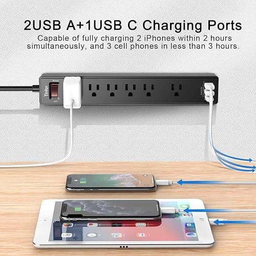 6Ft Power Strip Surge Protector - Yintar Extension Cord with 6 AC Outlets and 3 USB Ports for for Home, Office, Dorm Essentials, 1680 Joules, ETL Listed, (Black) thumbnail 4
