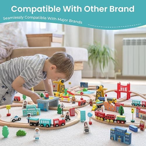 Tiny Land Wooden Train Set for Toddler - 39 Pcs- with Wooden Tracks Compatible with Major Brands - Expandable, Changeable-Train Toy for 3 4 5 Years Old Girls & Boys thumbnail 2