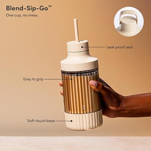 The Beast Mini Blender Plus | Mini Countertop Kitchen Blender | Blend Smoothies and Shakes, Dressings, Sauces, Dips | Extra Vessels, Straw Cap and Straws Included | 600W (Sand) thumbnail 6