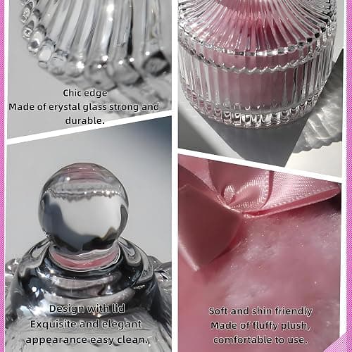 Habitable tree 2 Pcs Large Body Powder Puff and Container Valentine's Day gift Powder Container with Puff Crystal Case Soft Washable Reusable Velour Face Body Glitter Wet Dry Makeup (Pink) thumbnail 4