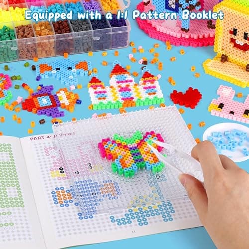 Pllieay 5mm Fuse Bead Kit with Upgraded Iron, 48 Colors Melty Beads for Craft, Iron Beads Set Including 2 Pegboards, Ironing Paper and Chain Accessories for Arts Crafts Easter Christmas Birthday thumbnail 2