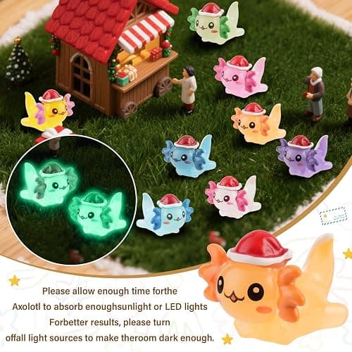32pcs Mini Christmas Resin Axolotl, Glow in The Dark Tiny Axolotl Miniature Figures Toy Bulk Tiny Plastic Animal Figurines for Fairy Garden Landscape Aquarium Potted Birthday Christmas Party Gift thumbnail 4