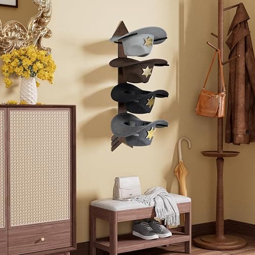 HYDERMUS Cowboy Hat Holder Rustic Wood Arrow Design Hat Organizer 4 Pieces Cowboy Hat Rack Western Decor Hat Storage Hanger for Display and Organization Walnut thumbnail 8