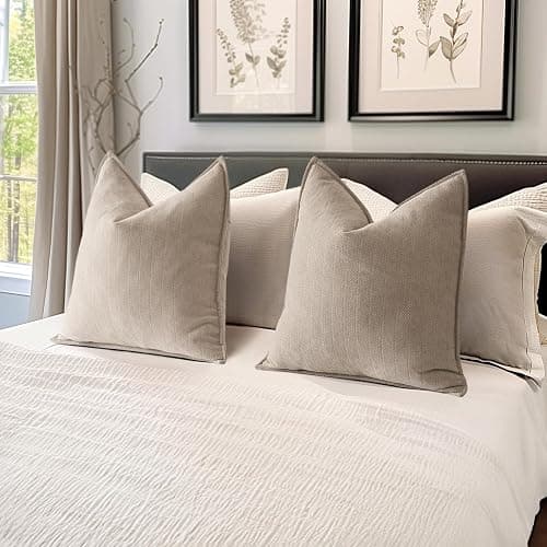 MIULEE 2er Kissenbezug 50x50 Beige Chenille Kissenhülle zierkissen | Weiche Kissenbezüge Sofakissen dekokissen zierkissen Elegantes Design für Couch Sofa Wohnzimmer thumbnail 2
