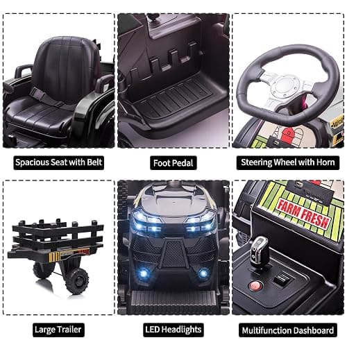 Kids Electric Ride On Tractor, 12v Battery-Powered 4 Wheels Ride On Car with Trailer, 35W Dual Motors/3-Gear-Shift/LED Lights/USB for Toddlers 3-6 Boys/Girls thumbnail 5