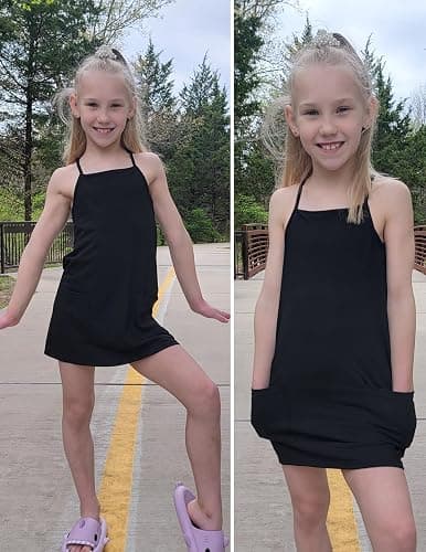 Arshiner Girls Dress with Shorts Casual Summer Spaghetti Straps One Piece Romper Dresses with Pockets for Kid 5-15 Y thumbnail 4