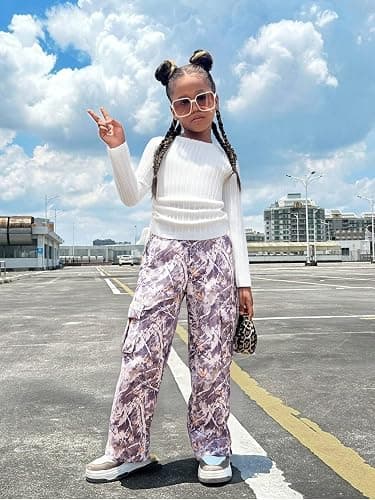 Azmxynol Tween Girls Clothes 2 Piece Long Sleeve Top + Cargo Pants, Teen Girls Fall Clothing Set, Sizes 7-15 Years thumbnail 3