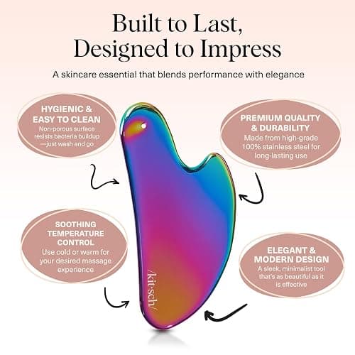 Kitsch Stainless Steel Gua Sha Facial Tools - Lymphatic Drainage Massager for Face & Chin, Jawline Shaper, Double Chin Reducer, Guasha Tool for Face Massager, Skin Care Tools - Irridescent thumbnail 4
