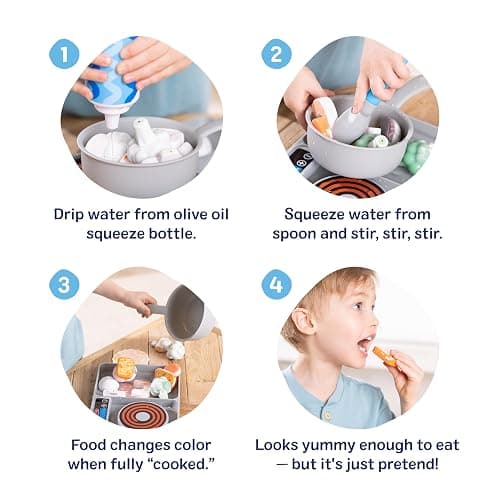 Melissa & Doug Simmer & Stir Stovetop Play Set with Water Wow!® Color Changing Play Food Preschool Toy Ages 3+ thumbnail 6