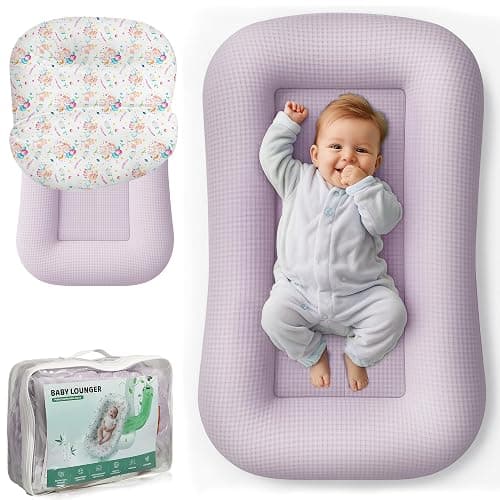 azopesy Baby Lounger for Newborn - Infant Lounger 0-24 Months with Lounger Cover, Adjustable Baby Nest Lounger, Breathable Fabric & 3D Support Newborn Lounger, Portable Newborn Essentials, Pink - Image 1