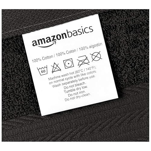 Amazon Basics Cotton Washcloths for Face, Soft, Absorbent, 12-Pack, Black, 12 Inch x 12 Inch thumbnail 5