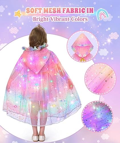 DOLNOW Princess Dress Up for Girls, Light up Princess Cape Princess Dress Costume Crown Wand Gifts for Toddler Girls 3 4 5 6 - Rainbow thumbnail 7