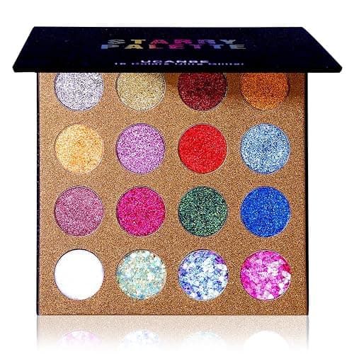 UCANBE Pro Glitter Eyeshadow Palette - Professional 16 Colors - Chunky & Fine Pressed Glitter Eye Shadow Powder Makeup Pallet Highly Pigmented Ultra Shimmer for Face Body - Image 1