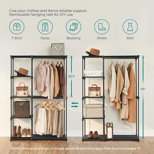 SONGMICS Portable Closet, Freestanding Closet Organizer, Clothes Rack with Shelves, Hanging Rods, Storage Organizer, for Cloakroom, Bedroom, 44.1 x 16.9 x 65 Inches, Black URYG24BK thumbnail 3