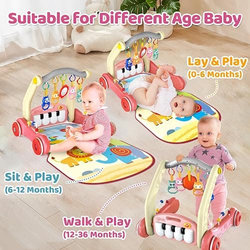 2 in 1 Baby Gym Play Mat with Walker, Kick and Play Piano Gym Activity for Boys Girls, Musical Activity Center Tummy Time Mat for 0-3-6-12-18 Months, Learning Walker Play Gym for Infant Girl Gift(RED) thumbnail 4