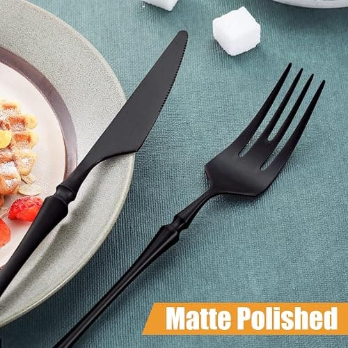 Lemeya 20-Piece Matte Black Silverware Set for 4,Modern 18/10 Stainless Steel Flatware Set,Unique Rustic Cutlery Utensils Set,Spoon and Fork Set for Home, Restaurant,Mirror Polished,Dishwasher Safe - Matte Black 20 Pieces Set with Tea Spoon thumbnail 2