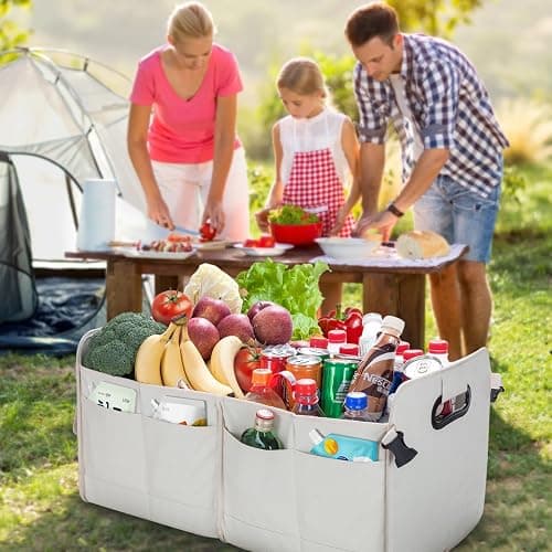 titiyiof Trunk Organizer For Suv & Sedan,Car Organizers and Storage, Waterproof Collapsible & Adjustable Straps,75L Sturdy Car Organization for Car Accessories, Tools,Sundries,2-3 Compartment（Beige） thumbnail 4