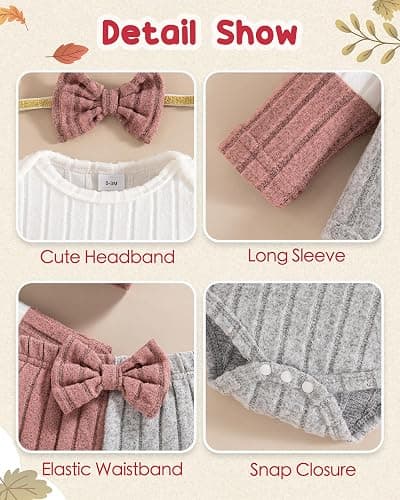 Mioglrie Newborn Baby Girl Clothes Infant Fall Outfits Color Block Pants Set Baby Clothes for Girls 0 3 6 9 12 18 Months thumbnail 6