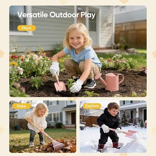 Grenebo Kids Gardening Set with Wheelbarrow, 11-Piece Outdoor Yard, Beach, STEM Garden Play Kit with Child-Sized Tools, Durable, Safe & Fun Gift Toy for Ages 2+ Kids Toddlers Boys Girls (Pink) thumbnail 8