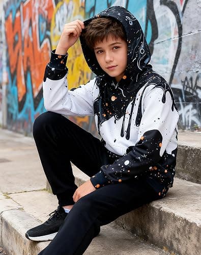 uideazone 6-16 Years Boys Hoodies for Kids 3D Graphic Hooded Sweatshirt | Big Kangaroo Pocket, Lightweight Fabric, Easy Match, for Spring, Fall and Winter, Indoor and Outdoor Activities thumbnail 3