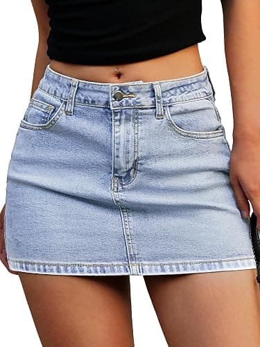 ELLEVEN Denim Mini Skirt for Women, Jean Skirt with Shorts Underneath | High Stretchy,Bodycon Sexy Skort,Micro Skirt,Casual Summer Jean Skorts with Pockets,Cute Skirts for Women Trendy - Image 1