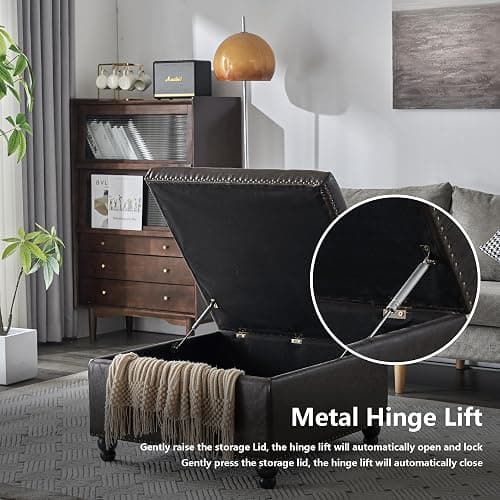 Polarisys Square Storage Ottoman Bench Ottoman Coffee Table Bench Oversized Coffee Table Ottoman Bench with Storage for Living Room, Brown thumbnail 4