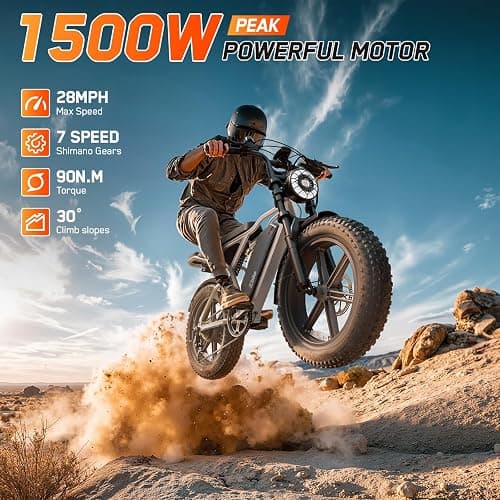 TST Electric Bike for Adults, 48V 15Ah Battery, 1500W Peak Motor, Fat Tire | Dual Suspension ,7-speed Gears, 3 Working Modes, Powerful, LCD Display, Suitable for Commuters and Beginner Cyclists thumbnail 2