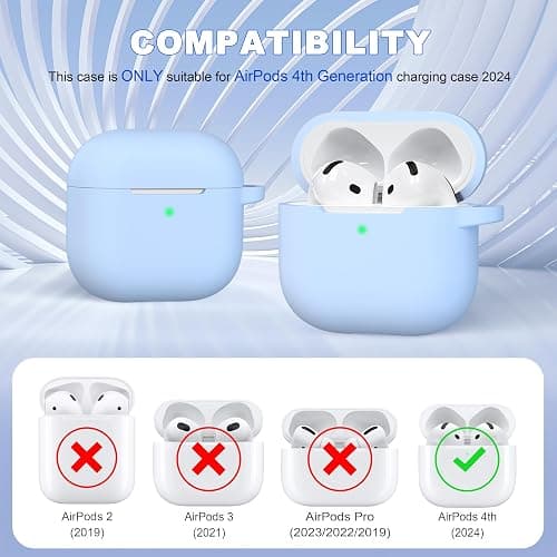 MHYALUDO for AirPods 4th Generation Case Cover 2024, Military Grade Soft Silicone Shock-Absorbing for AirPods 4 Case with Keychain & Cleaning kit, Sky Blue thumbnail 4