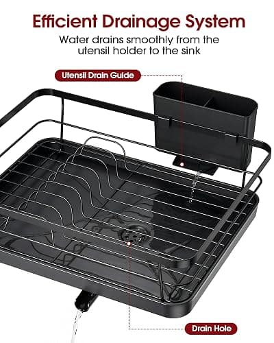 Sakugi Dish Drying Rack Compact Dish Racks Drain Board Dark Black Large | For Kitchen Counter, Stainless Steel, Use in Sink & on Countertop, Durable, Space-Saving thumbnail 4