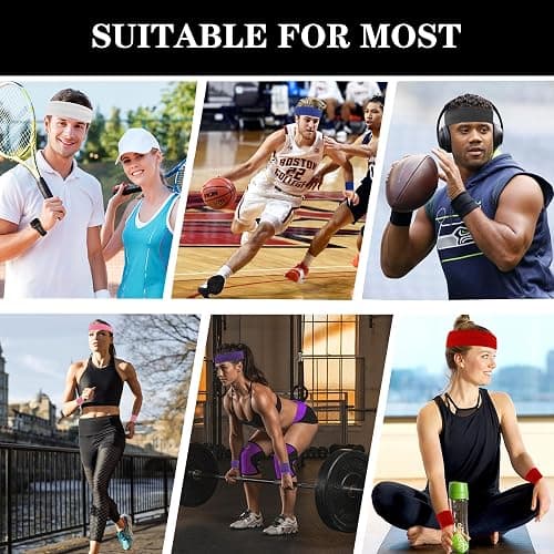 IMAGERIO 6 Pieces Sweatband Set Sports Headband Wristband Set, Moisture Wicking Athletic Sweatbands 4 Wrist Sweatband and 2 Headbands, Terry Cloth Sweat Absorbing Head Band for Workout thumbnail 8