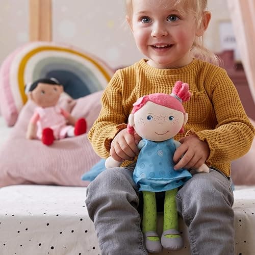 HABA Snug Up Philine - 10" Soft Doll with Embroidered Face, Pink Pigtail and Removable Blue Dress - Machine Washable - Perfect First Doll and Stuffed Cuddle Companion for 18 Months and Up thumbnail 4
