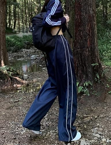 Shebote Womens Parachute Pants Wide Leg Baggy Pants Y2K Elastic Waist Jogger Sweatpants Track Pants Streetwear thumbnail 6