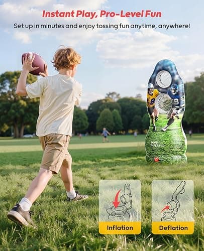 QPAU Dual-Hole Inflatable Football Target for Kids & Adults, Life-Size Backyard Toss Game with 4 Balls, Scoreboard & Pumps – Outdoor Toy for Boys Girls, Sports Training & Family Fun thumbnail 5