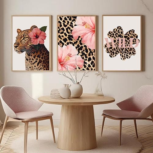 Trendy Leopard Wall Art Pink Cheetah Print Room Decor Leopard Flower Canvas Wall Decor Cheetah Aesthetic Poster Girly Pink Preppy Picture Funky Y2k Artwork for Girl Bedroom 12x16x3 Inch Unframed thumbnail 8
