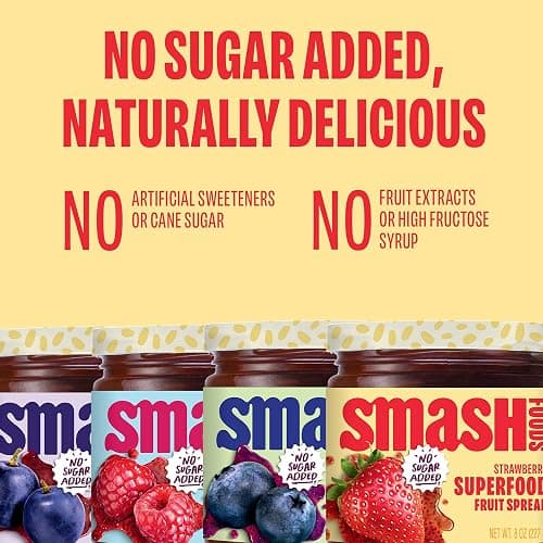 Smash Foods Jam | Classics Variety 4-Pack | Low-Calorie, No Sugar Added Keto Jam with Upcycled Fruit & Chia Seeds | Vegan, Paleo Superfood Spread thumbnail 6