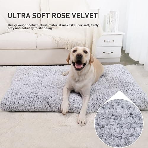 KSIIA Washable Dog Bed Deluxe Plush Dog Crate Beds Comfy Kennel Pad Anti-Slip Pet Sleeping Mat for Large, Jumbo, Medium, Small Dogs Breeds, 35" x 23", Gray thumbnail 2