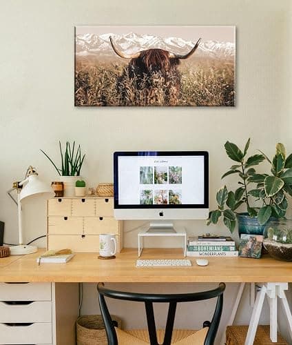 DJSYLIFE Highland Cow Wall Art Farmhouse Decor Canvas Printed Country Cow Pictures Western Rustic Modern Artwork Decorations for Bedroom Office Living Room Framed Ready to Hang 20" x 40" thumbnail 6
