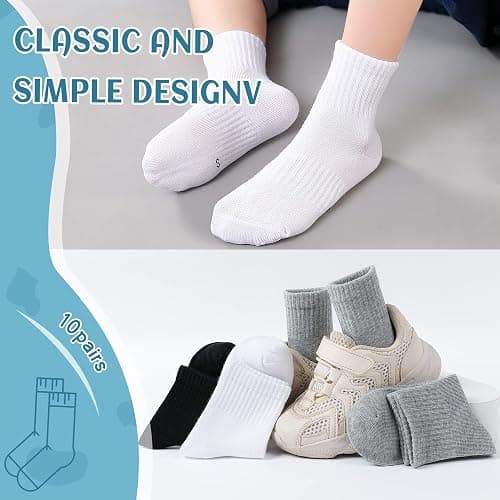 DoSmart Kids Athletic Crew Socks Boys Girls Classics Cotton School Uniform Childs Sports Breathable Casual Socks 10 Pairs thumbnail 5