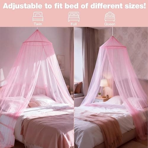 LionLively Pink Bed Canopy for Girls,Kids Princess Round Dome Bed Curtain, Dreamy Mosquito Netting for Girls, Bedroom Accessories, Ceiling Tent thumbnail 3