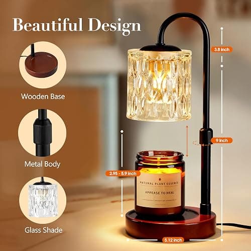 Briever Dimmable Candle Warmer Lamp with Timer, Height Adjustable Electric Candle Wax Warmer, Christmas Birthday Gifts for Women Mom, House Warming Gifts New Home Room Decor, Walnut Solid Wood Base thumbnail 2