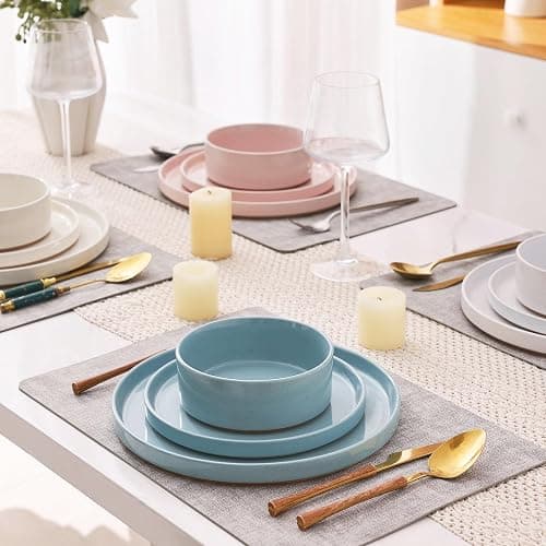 AmorArc Ceramic Dinnerware Set for 4 | Handpainted Stoneware Plates and Bowls with Rustic unglazed terracotta | Scratch Resistant, Dishwasher & Microwave Safe Dishes Sets- 12-Pcs Colorful thumbnail 6