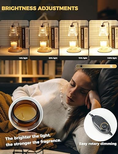 Modern Candle Warmer Lamp with 24h Cycle Timer, Dimmable Wax Melt Warmer | 24h Cycle Timer Dimmable Wax Melt Warmer with 2 Bulbs, Fall Decor for Home Living Room Halloween Decorations Gifts for Mom thumbnail 4