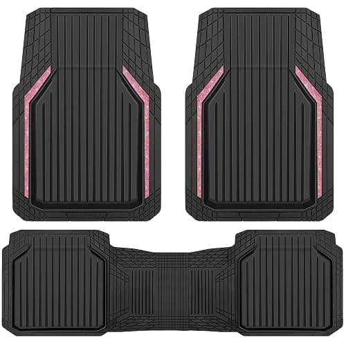 CAR PASS Pink Heavy Duty Rubber Floor Mats for Car, Waterproof Liner Deep Dish Bling Car Mats Full Sets, Universal Trim to Fit for SUV Truck Sedans Vans, All Weather Floor Mats, Pink Sparkly - Image 1