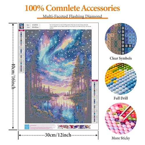 Offito Starry Sky Diamond Art Kits for Adults, 5D Aurora Lake Diamond Painting Kits for Beginners, Fantastic Landscapes DIY Full Drill Dots Gem Art Paint for Home Wall Decor 12 x 16 Inch thumbnail 4