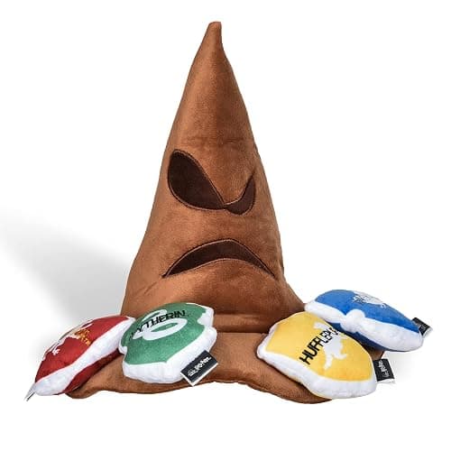 Harry Potter House Sorting Hat Burrow Pet Toy | Dog Toy Sorting Hat with House Plush Removable Parts | Sorting Hat Burrow Toy for Dogs | Crinkle Dog Toy, Dog Chew Toys - Image 1