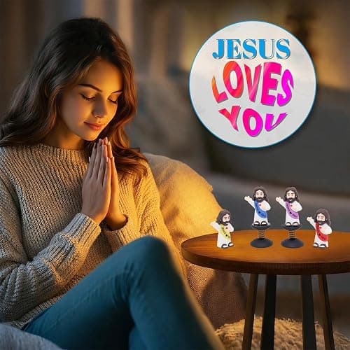 Yelakey Dashboard Jesus Bobblehead Jesus with Smile Face Blessing You Christian Car Accessories Religious Believers Home Decoration with Sticky Pad (Blue & Purple) thumbnail 8
