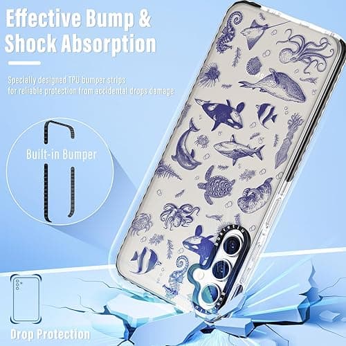 Boaretiu Cute Kawaii Case for Samsung Galaxy A15 5G Phone Case with Kickstand - Fashion 360° Sticky Rotate Ring Holder Design for Women Girls Girly for Samsung Galaxy A15 5G Case, Sea Fish thumbnail 6