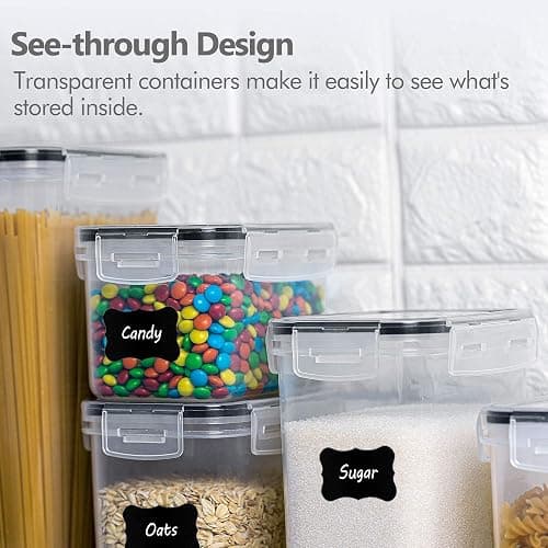 Vtopmart 32pcs Food Storage Container Set, Kitchen & Pantry Organizers and Storage, Plastic Airtight Pantry Container with Lids for Cereal, Flour and Sugar, Includes 32 Labels (Black) (32pack) thumbnail 4