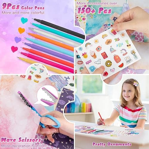 QIYVLOS 2 Pack DIY Journal Kit for Girls, Journaling Diary Toys for Ages 8-13, Arts and Crafts Birthday Stationery Set Gifts for Teen Girls Ages 8 9 10 11 12 13 14 Year Old thumbnail 4