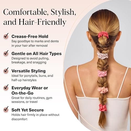 Kitsch Satin Scrunchies for Women - No Crease Hair Ties for Girls | Scrunchies For All Hair Types and Textures, Perfect for Day or Night | Ideal Gifts for Women - Assorted Cherry Blossom, 5pcs thumbnail 3